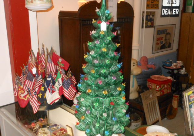 Ceramic Christmas trees and seasonal decorations