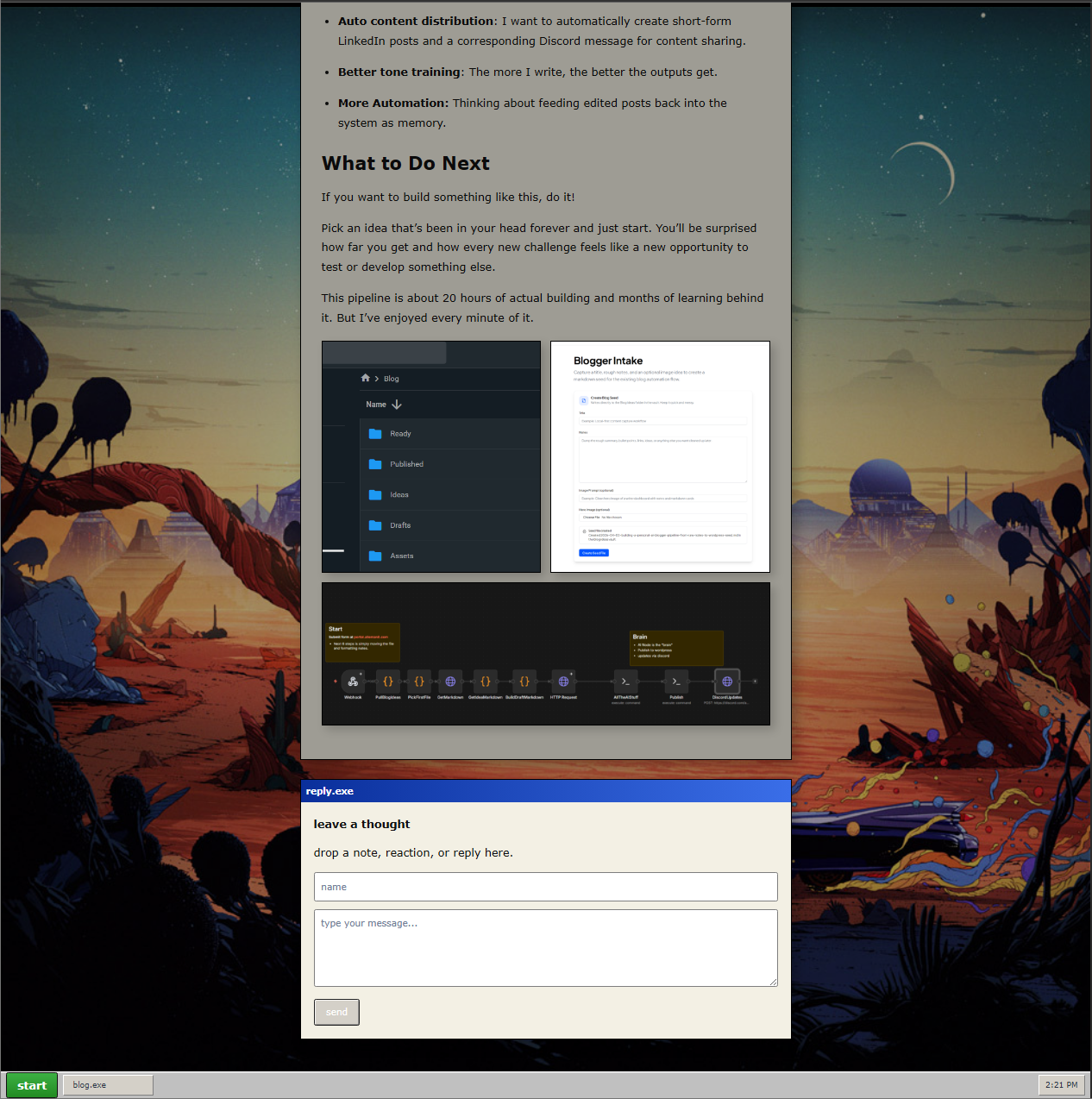 The old almnjoy.dev blog dressed up as Windows 98
